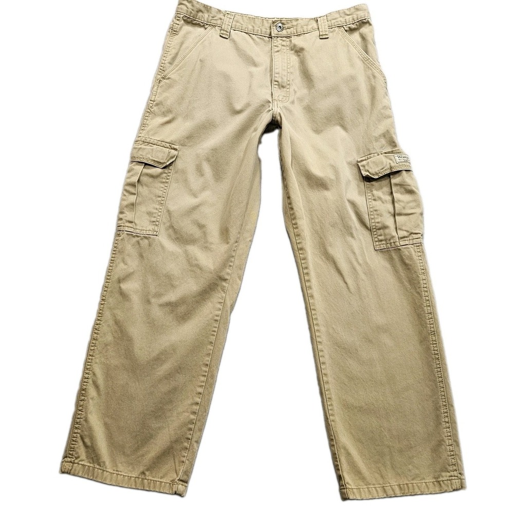 Wrangler Cargo Work Pants Mens 34x29 Beige Khaki High Rise Straight Leg